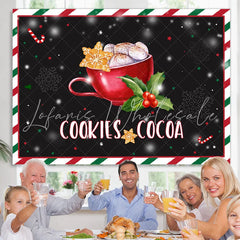 Lofaris Snowflake Cookie and Cocoa Christmas Black Backdrop for Decor