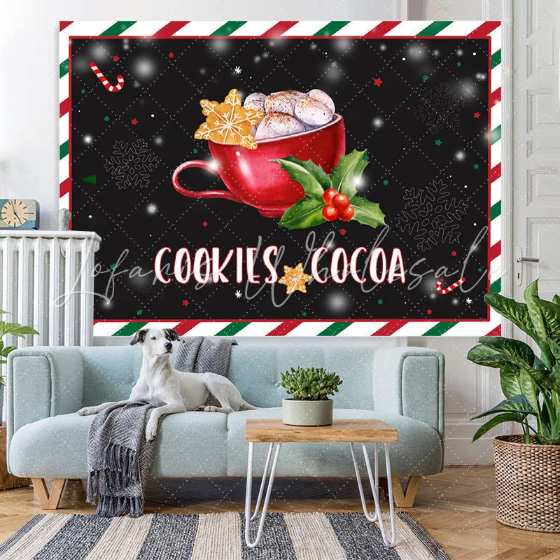 Lofaris Snowflake Cookie and Cocoa Christmas Black Backdrop for Decor