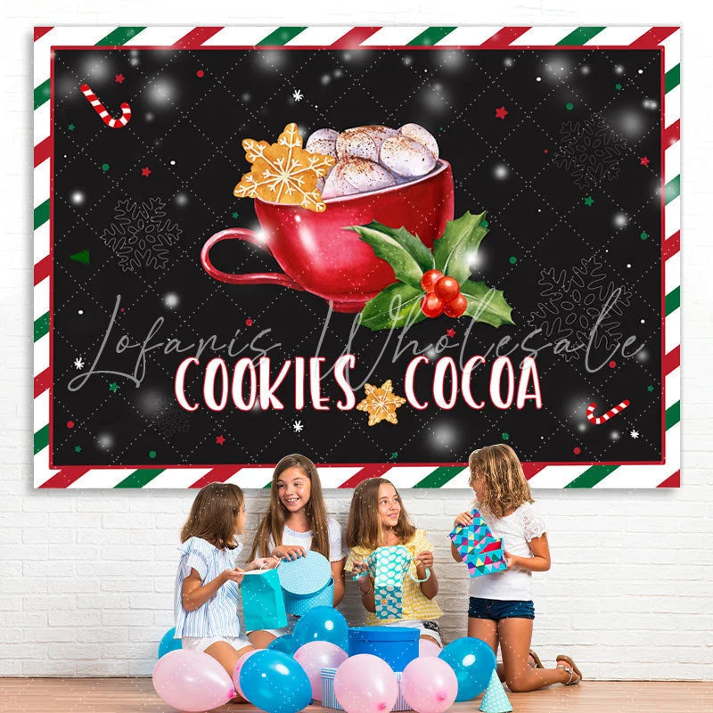 Lofaris Snowflake Cookie and Cocoa Christmas Black Backdrop for Decor