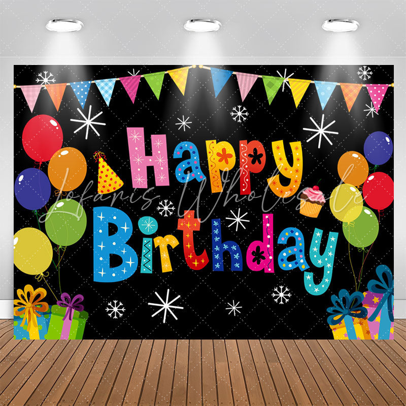 Lofaris Snowflake Gift Balloon Black Happy Birthday Backdrop
