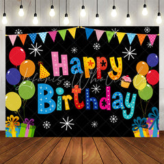 Lofaris Snowflake Gift Balloon Black Happy Birthday Backdrop
