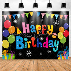Lofaris Snowflake Gift Balloon Black Happy Birthday Backdrop