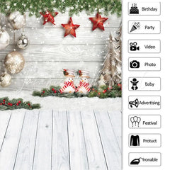 Lofaris Snowflake Snowman Christmas Star Wooden Floor Party Backdrop