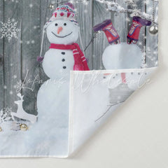Lofaris Snowman With Snowflake Wooden Merry Christmas Backdrop