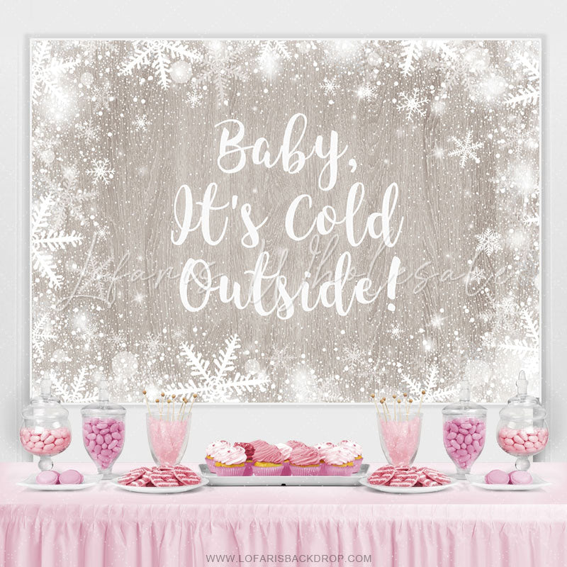 Lofaris Snowy And Wooden Snowflake Winter Baby Shower Backdrop