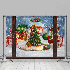 Lofaris Snowy Christmas House And Tree Happy Holiday Backdrop