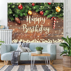 Lofaris Snowy Christmas Theme Wooden Happy Birthday Backdrop