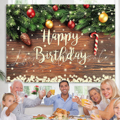 Lofaris Snowy Christmas Theme Wooden Happy Birthday Backdrop