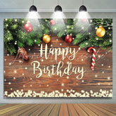 Lofaris Snowy Christmas Theme Wooden Happy Birthday Backdrop