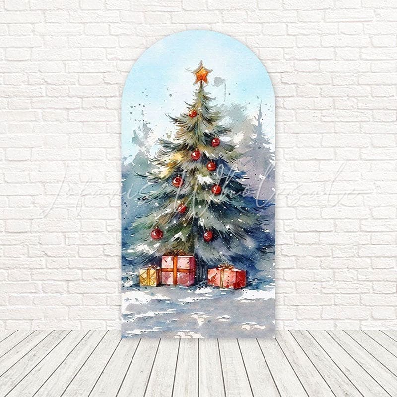 Snowy Christmas Tree Arch Backdrop For Magical Holiday Events