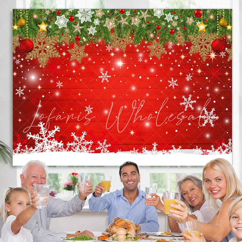 Lofaris Snowy Christmas With Shiny Star And Snowflake Backdrop