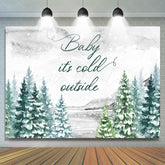 Lofaris Snowy Forest Its Cold Outside Baby Shower Backdrop
