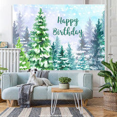Lofaris Snowy Forest Jungle Winter Happy Birthday Backdrop
