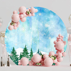 Snowy Forest Watercolor Round Backdrop for Winter Party