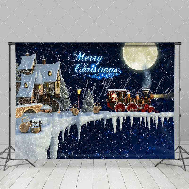 Lofaris Snowy House Night Santa Claus Merry Christmas Backdrop