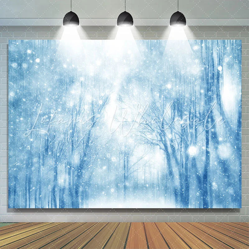 Lofaris Snowy Magic Forest Blue Dreamy Winter Photo Backdrop