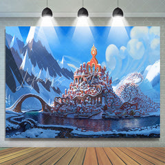 Lofaris Snowy Mountain River Red Castle Christmas Backdrop