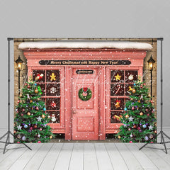 Lofaris Snowy Pink House Merry Christmas Happy New Year Backdrop