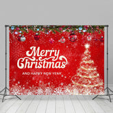 Lofaris Snowy Red Merry Christmas Happy New Year Backdrop