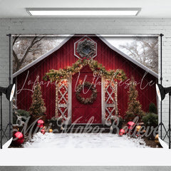 Lofaris Snowy Red Wood House Wreath Light Christmas Backdrop