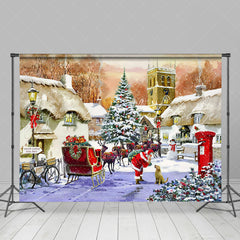 Lofaris Snowy Town Santa Claus Dog Merry Christmas Backdrop