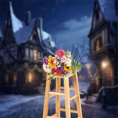 Lofaris Snowy Town Street Night Scenery Christmas Backdrop