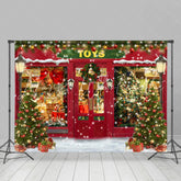 Lofaris Snowy Toy Store With Christmas Wreath Holiday Backdrop