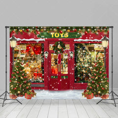 Lofaris Snowy Toy Store With Christmas Wreath Holiday Backdrop