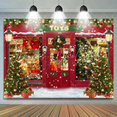 Lofaris Snowy Toy Store With Christmas Wreath Holiday Backdrop