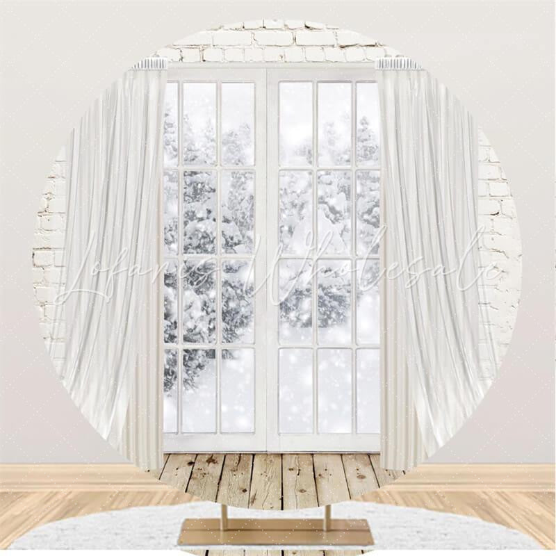 Lofaris Snowy Trees Outside The Window Winter Round Backdrop