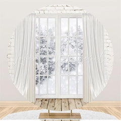 Lofaris Snowy Trees Outside The Window Winter Round Backdrop