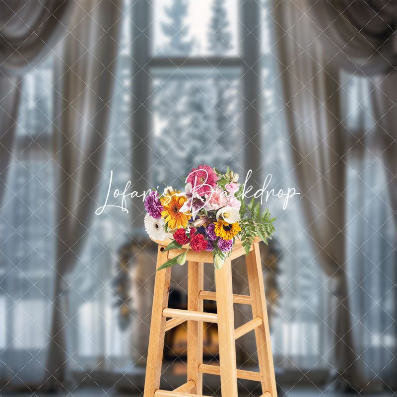 Lofaris Snowy Trees Window View Curtain Christmas Backdrop