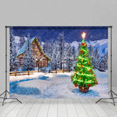 Lofaris Snowy White Cabin With Shiny Christmas Tree Backdrop