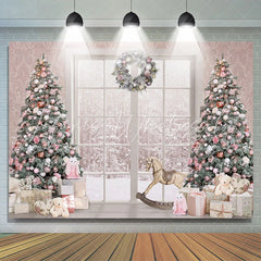 Lofaris Snowy White Window Christmas Tree And Gift Backdrop