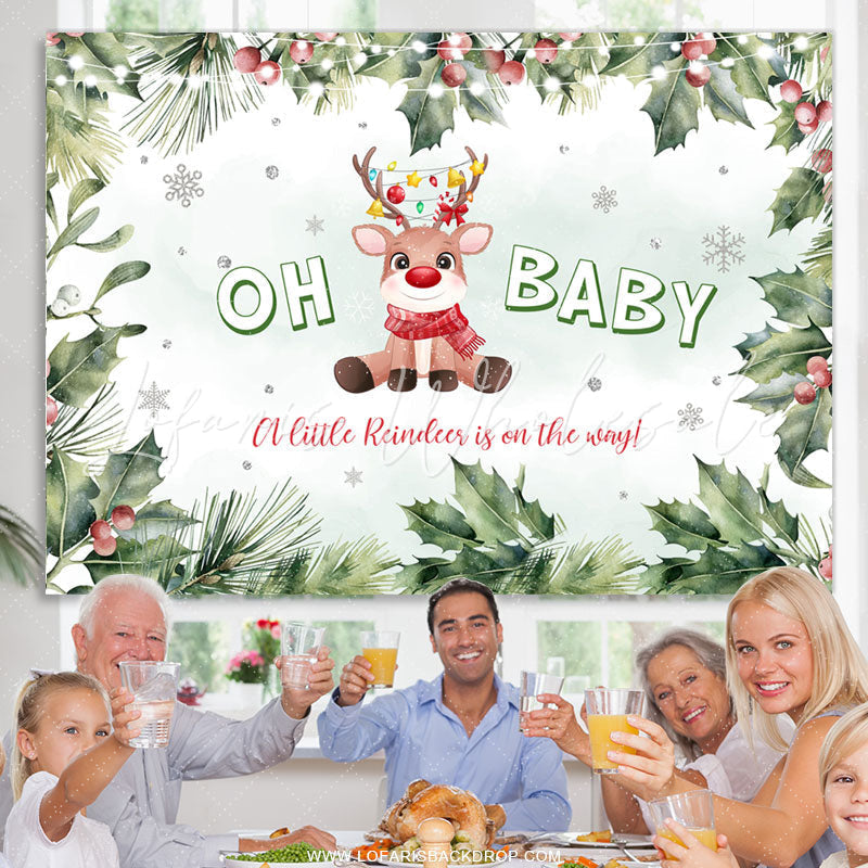 Lofaris Snowy Winter Reindeer Christmas Baby Shower Backdrop