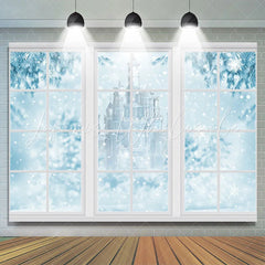 Lofaris Snowy Winter With Castle And Trees Christmas Backdrop