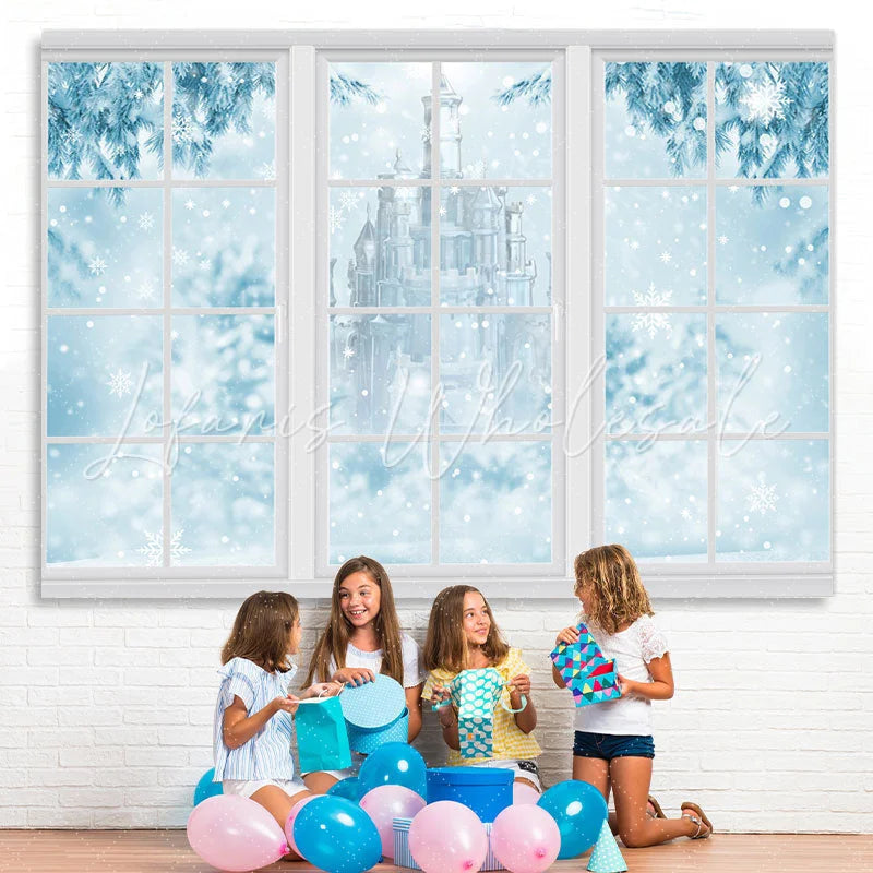 Lofaris Snowy Winter With Castle And Trees Christmas Backdrop