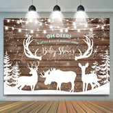 Lofaris Snowy Winter With Deers and Trees Baby Shower Backdrop