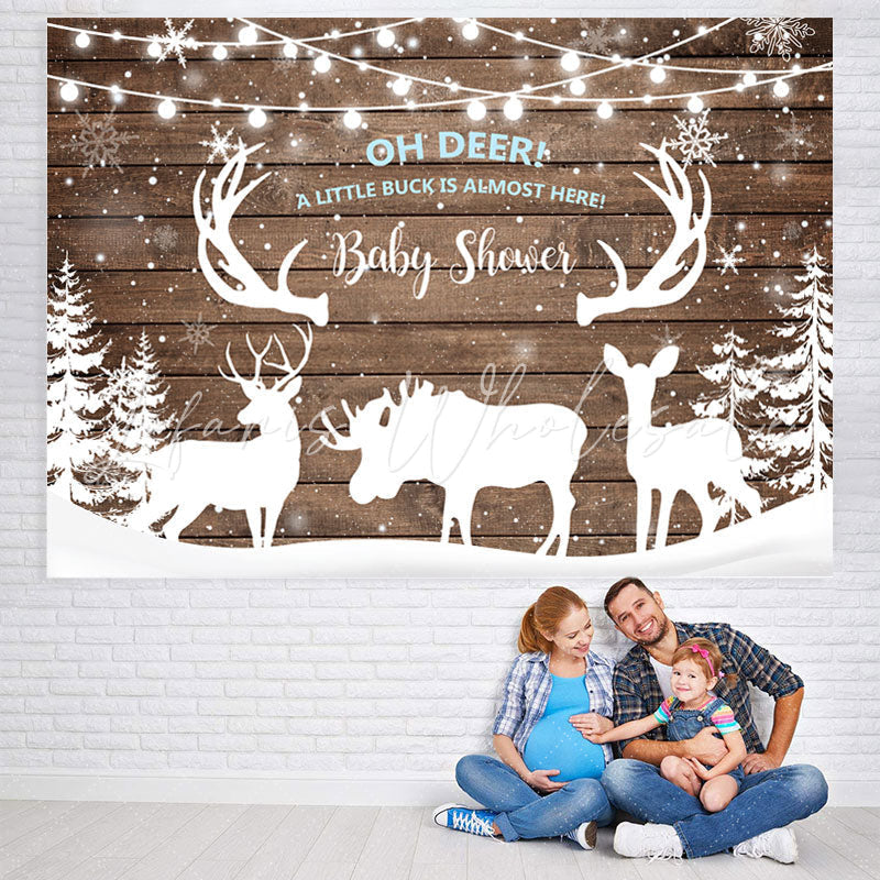 Lofaris Snowy Winter With Deers and Trees Baby Shower Backdrop