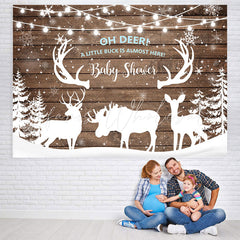 Lofaris Snowy Winter With Deers and Trees Baby Shower Backdrop