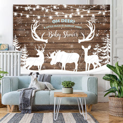 Lofaris Snowy Winter With Deers and Trees Baby Shower Backdrop