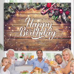 Lofaris Snowy Wooden Christmas Theme Happy Birthday Backdrop
