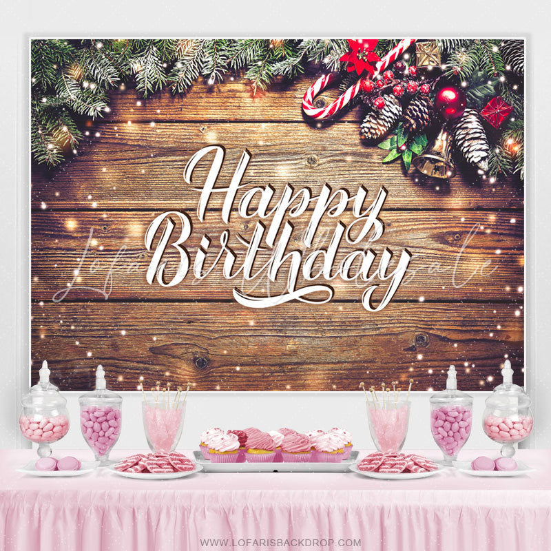 Lofaris Snowy Wooden Christmas Theme Happy Birthday Backdrop