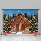 Lofaris Snowy Wooden House Night With Christmas Tree Backdrop