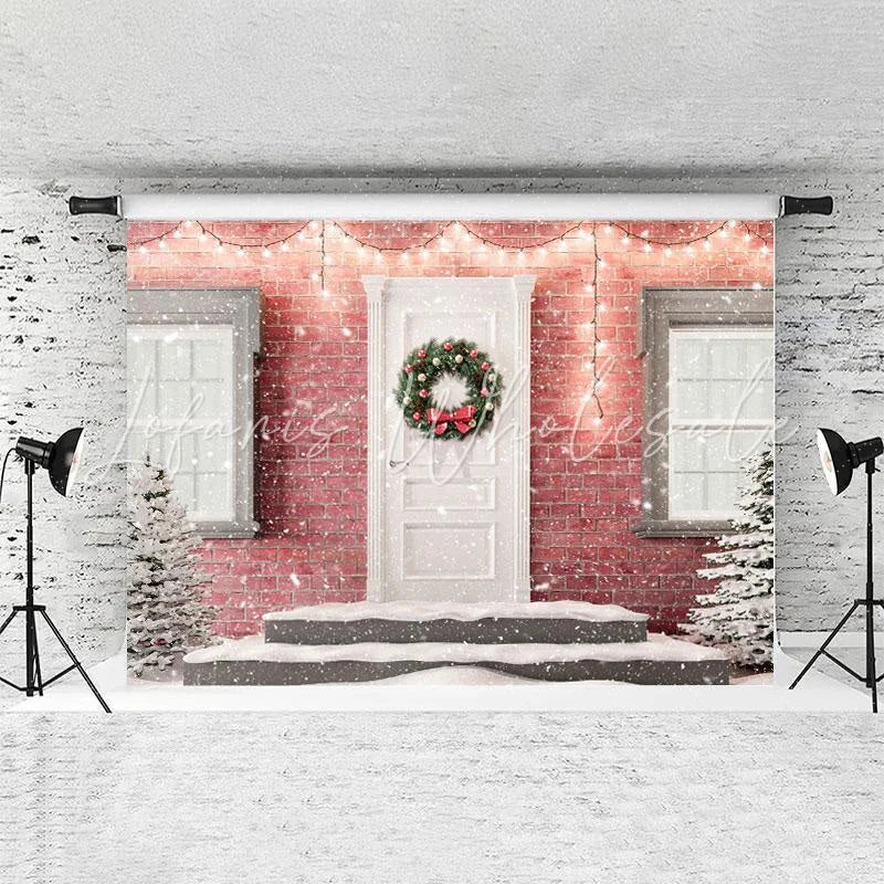 Lofaris Snowy Wreath Door Glitter Lights Christmas Backdrops