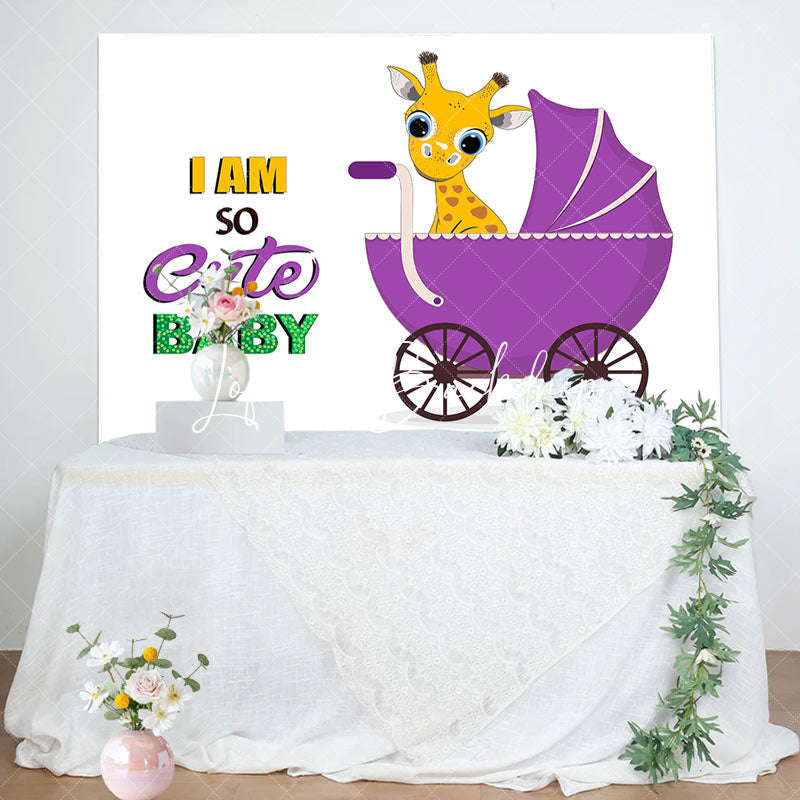 Lofaris So Cute Purple Giraffe Stroller Baby Shower Backdrop