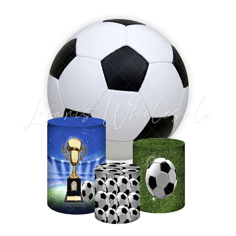 Soccer Themed Round Backdrop and Cylinders Kit for Parties