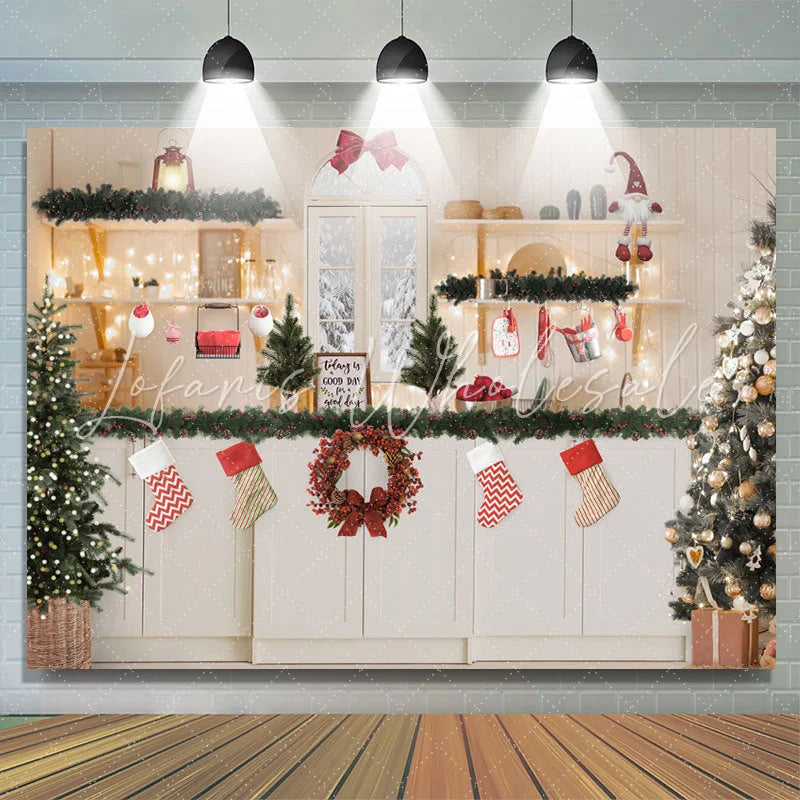 Lofaris Sock Wreath Christmas Tree Snow White Wall Backdrop