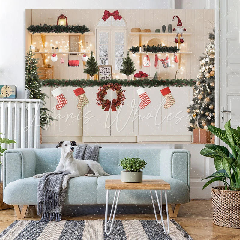 Lofaris Sock Wreath Christmas Tree Snow White Wall Backdrop