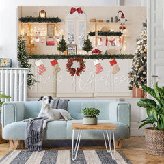 Lofaris Sock Wreath Christmas Tree Snow White Wall Backdrop